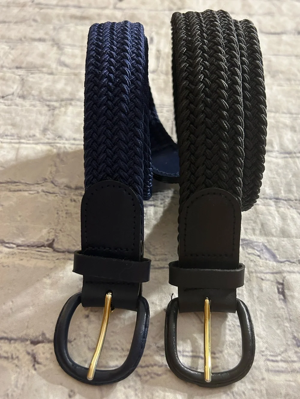 VINTAGE BONDED LEATHER BLACK & NAVY TAIWAN MADE WOVEN STRETCH MENS BELTS L 38-40